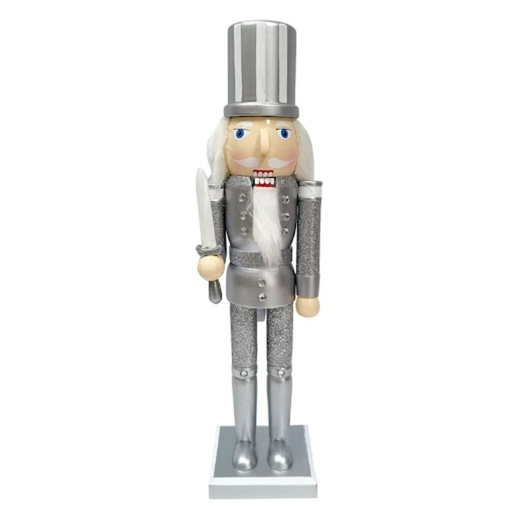 Wooden Christmas Nutcracker,15",SOLDIER IN SILVER/GREY HAT & UNIFORM W/SWORD,ATH